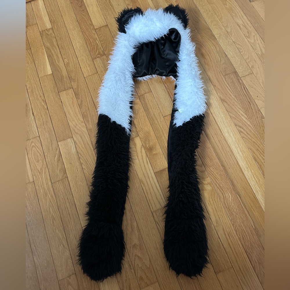 Black and White Panda Bear Furry Scarf